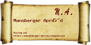 Mansberger Apród névjegykártya
